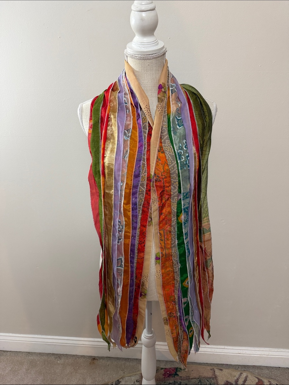 Silk Scarf Made in India from Silk Sari Fabric Multi-Color Women's Scarf - Picture 2 of 9
